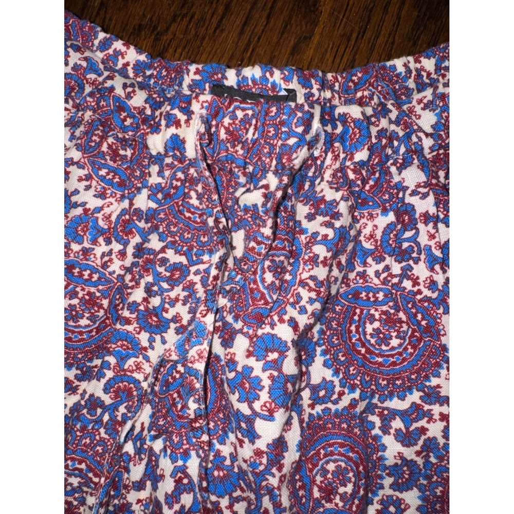 J. Crew Tiered Mini Skirt Floral Bouquet Linen Blue Boho Size Small - Picture 3 of 6